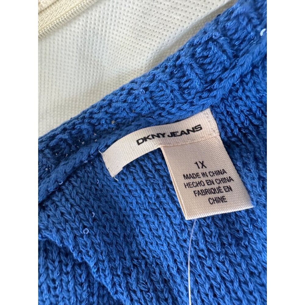 DKNY Jeans Womens 1X Sequin V-Neck Light Sweater Blue Soft Comfortable - Picture 7 of 11